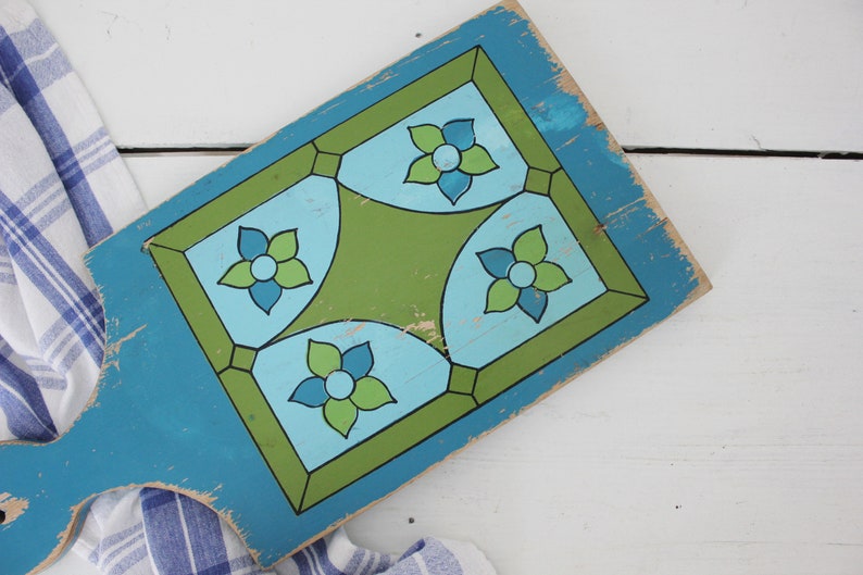 Vintage Blue and Green Painted Cutting Board