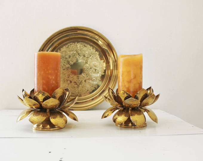Brass Magnolia Candle Holders Etsy
