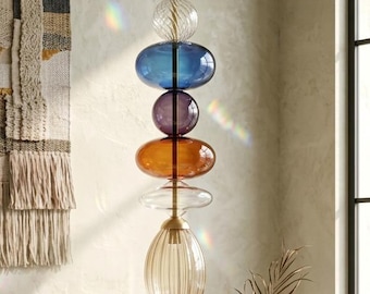 Modern Cylindrical Single-Head Pendant Light – Hand-Blown Glass Shade, Brown Finish, Energy-Saving Drop Lamp For Bedroom, Kitchen, Dining