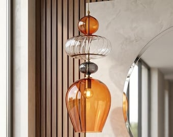 Blown Glass Pendant Light - Hanging Lamp - Light Fixtures - Kitchen Island - Art Deco Lighting