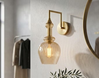 Hand Blown Glass Light Fixtures - Brass Sconce - Modern Wall Lamp - Bedside Lighting