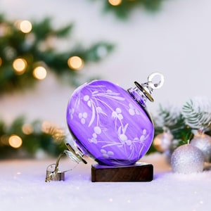 Purple Christmas Ball Ornaments | Blown Glass Christmas Ornament with 14K Gold Trim | Engraved Handmade Hanging Christmas Tree Decorations