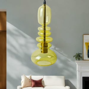 Dining Room Pendant Light - Hand Blown Glass Hanging Lights - Living Room Light Fixture - Pendant Lighting for Kitchen Island - Pendant Lamp