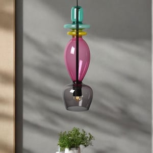 Glass Pendant Light | Lighting for Room | Blown Glass Light Fixtures | Hanging Light | Pendant Lighting | Art Deco Lights | Kitchen Lighting