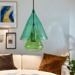 Modern Ceiling Pendant Fixture - Unique  Blown Glass Hanging Pendant Light - Kitchen Pendant Lighting Over Island - Pendant Lamp Shade