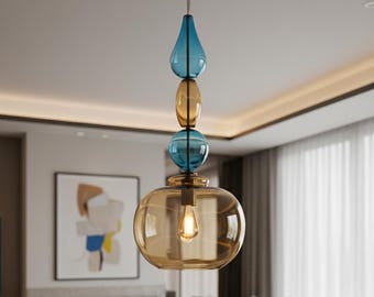 Blown Glass Pendant Light for Kitchen Island - Ceiling Lamp - Entryway Lighting - Dining Room Light  - Ceiling Light Fixture - Hanging Light