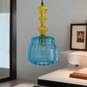Glass Pendant Light Fixture - Hand Blown Stacked Glass Pendant Lighting - Living Room Ceiling Lights - Hanging Lamp - Unique Pendant Lights