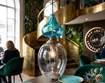 Blown Glass Pendant Light - Vintage Lamp - Light Fixtures - Kitchen Island - Antique Lighting