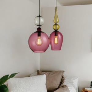 Set Of Two Blown Glass Pendant Lighting | Modern Ceiling Lights Pendant | Hanging Light Fixture | Pendant Lamp | Pendant Light for Kitchen