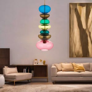 Lámpara colgante de vidrio soplado a mano / Lámpara de techo moderna / Iluminación de isla de cocina / Lámpara colgante colorida para comedor o sala de estar