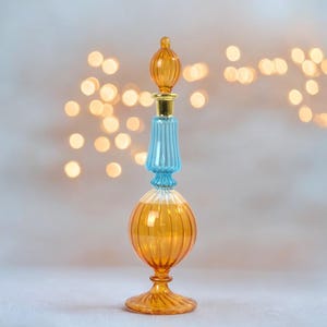 Hand Blown Glass Perfume Bottle | Refillable Fragrance Bottle with Golden Trim 14K | Egyptian Decorative Glass Decanter for Perfume