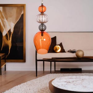 Hand Blown Glass Pendant Lighting | Glass Pendant Light | Pendant Lights for Kitchen Island | Ceiling Light Fixture | Living room Pendant