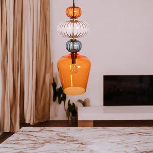 Glass Pendant Lighting | Modern Kitchen Island Light | Hand Blown Glass Ceiling Light Fixture | Glass Pendant Light for Dining area