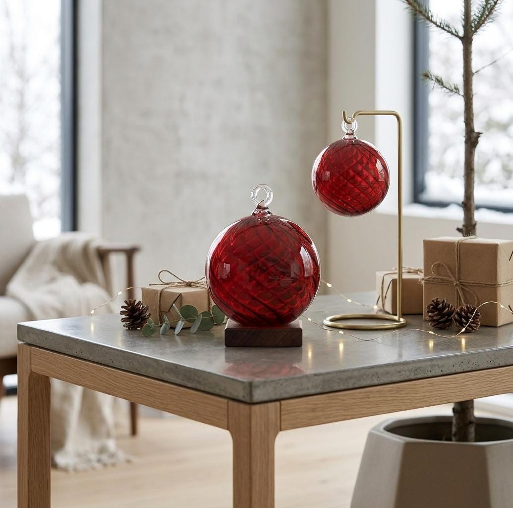 手吹きガラス製赤いクリスマスボールオーナメント｜クリスマスツリーの