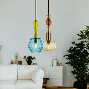 Pendant Lighting for Kitchen Island | Blown Glass Lights Pendant Chandelier Set | Ceiling Light Fixtures | Handmade Hanging Glass Lights