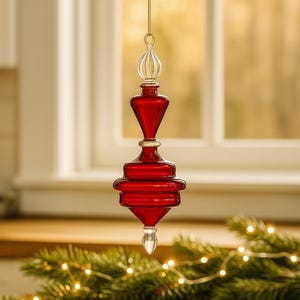 Christmas ornament | Red Blown Glass Ornament | Handmade Holiday Drop | Tree Hanging Gift | Seasonal Décor Charm | Hanging Glass Decoration