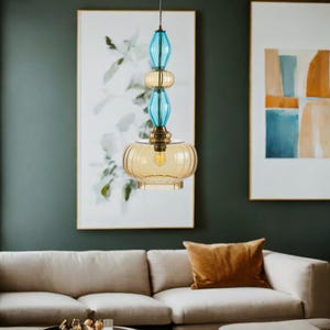 Blown Glass Pendant Light - Ceiling Pendant Fixture for Dining - Pendant lighting for kitchen island - Bedroom Lights - Living room Light