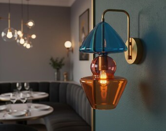 Hand Blown Glass Wall Sconce - Unique Bedside Lamp - Indoor Lighting - Art Deco Sconce Light