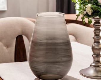 Vasi In Vetro Con Design Intrecciato - Eleganti, Per Fiori Freschi O Decorazione, Grigio Fumo, Set Da 2