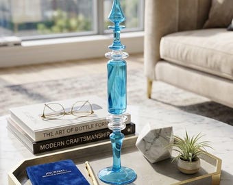 Blue Hand Blown Glass Perfume Bottle – Decorative Egyptian Decanter - Refillable Bottles