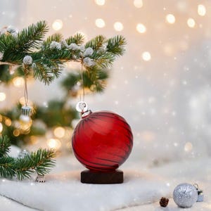 Red Glass Christmas Ball Ornaments | Hand Blown Glass Christmas Tree Decoration | Handmade Holiday Hanging Ornaments | Red Ornament for Tree