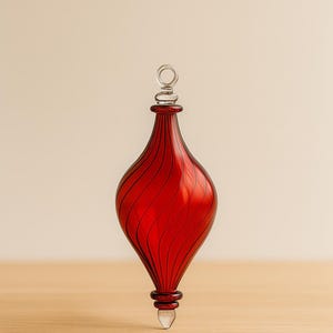 Red Christmas Tree Ornaments | Teardrop Swirl Ornament Decor | Blown Glass Holiday Gift | Handmade Hanging Glass Christmas Ornaments