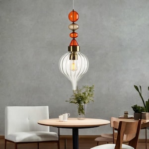 Blown Glass Pendant Light - Ceiling Lighting for kitchen island - Bedroom Light Fixture - Dining Pendant Lamp - Hand Blown Hanging Lights