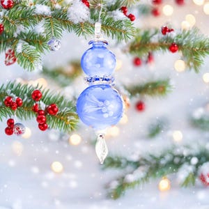 Blue Hanging Glass Christmas Ornament | Engraved Blown Glass Tree Decoration | Handmade Tree Topper Gift | Egyptian Holiday Decoration