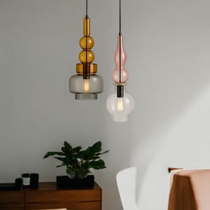 Set of Two Blown Glass Pendant Light | Modern Pendant Lighting | Kitchen Island Light | Hanging Lights Pendant | Ceiling Light Fixture