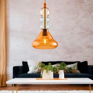 Hand Blown Ceiling Light Fixture | kitchen island Light Pendant Lamp | Hand Blown Glass Pendant Light | Glass Lighting for Dining