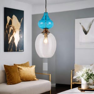Glass Pendant Light for Kitchen Island - Hand Blown Ceiling Lights - Pendant Lighting for Dining Room, Bedroom - Modern Hanging Lamp