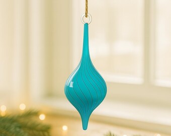 Handblown Glass Christmas Ornament | Turquoise Teardrop Bauble