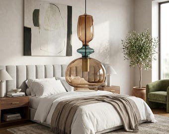 Blown Glass Pendant Light - Vintage Lamp - Lighting for Kitchen Island - Light Fixtures