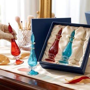 Juego de frascos de perfume de vidrio soplado - Frascos de fragancia hechos a mano - Grabados con detalles dorados