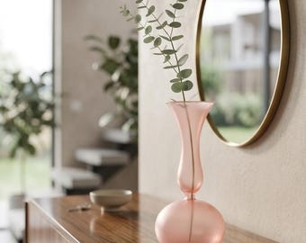 手吹きガラスの花瓶 - フロストピンクのつぼみホルダー - ミニマルなテーブルセンターピース - モダンな花のアクセント
