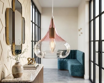 Lampa wisząca z dmuchanego szkła - Oświetlenie w stylu art déco - Lampa wisząca - Wyspa kuchenna - Oprawy oświetleniowe
