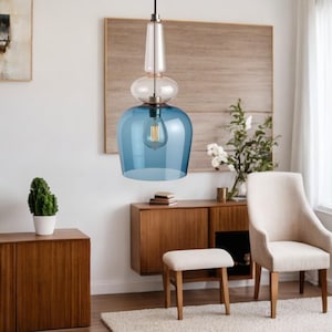 Hand Blown Glass Pendant Light | Modern Pendant Lighting | Kitchen Island Hanging Lamp | Ceiling Light Fixture | Pendant Lights for Living