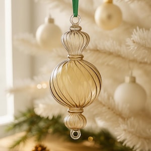 Hand Blown Glass Ornament | Golden Christmas Ball Decoration | Vintage Holiday Tree Charm | Christmas Bauble Gift | Glass Ball Ornaments
