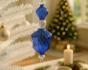 Hand Blown Blue Glass Finial Ornament | Holiday Decor