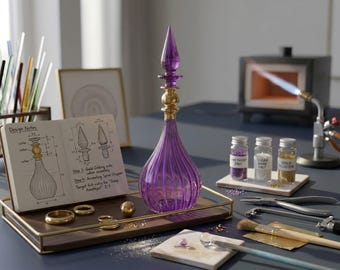 紫と金のエジプトガラス香水瓶、ドーバー付き - Etsy 日本