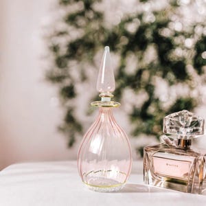Decorative Egyptian Hand Blown Glass Perfume Bottle | Refillable Scent Bottle with Stopper | 14K Golden Trim Essential Oil Decanter