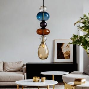 Glass Pendant Light – Multicolor Blown Glass Pendant Lights - Multilayer Pendant Lighting for Kitchen Island - Hanging Light - Ceiling Light