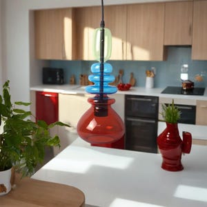Lámpara colgante de vidrio soplado multicolor para isla de cocina: lámpara de techo única para comedor, dormitorio y sala de estar: luminaria colgante moderna