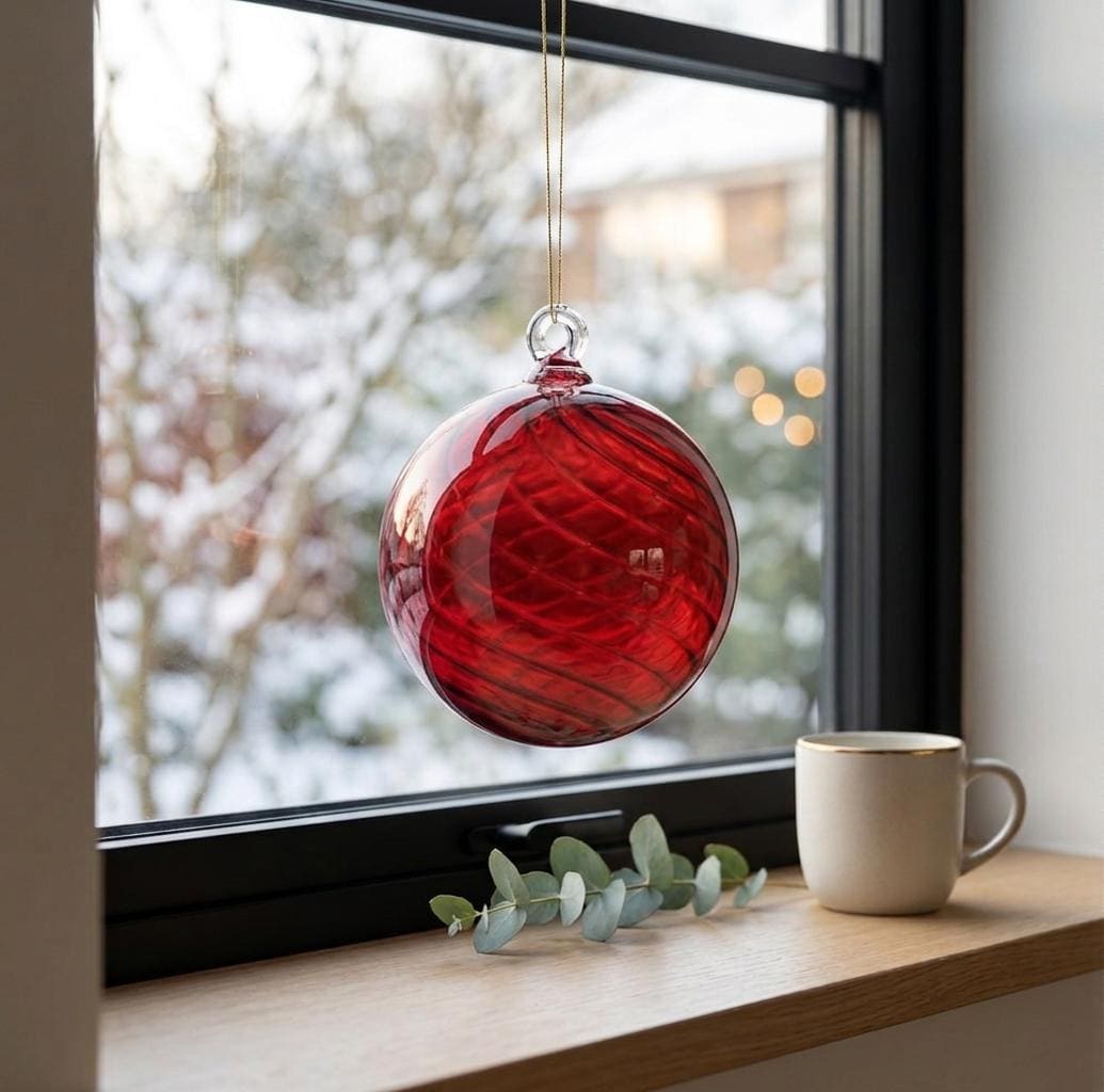 手吹きガラス製赤いクリスマスボールオーナメント｜クリスマスツリーの
