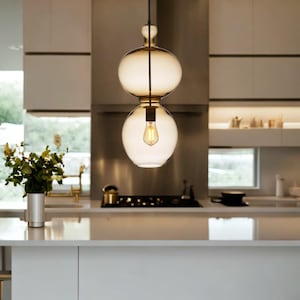 Pendant light for kitchen island | pendant lighting with blown glass fixture | hand blown pendant lamp ceiling mount | lighting fixture