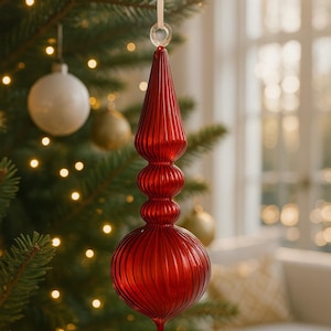 Red Hand Blown Glass Ornaments | Vintage Holiday Tree Decoration | Glass ball Ornaments | Handmade Christmas Bauble | Hanging Glass Ornament
