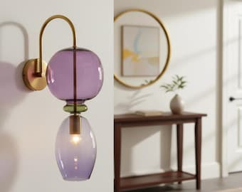 Blown Glass Wall Sconce – Brass Art Deco Light Fixture