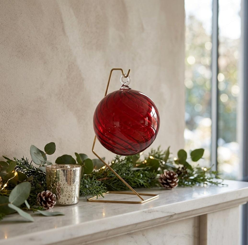 手吹きガラス製赤いクリスマスボールオーナメント｜クリスマスツリーの