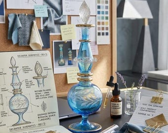Mundgeblasene Glasparfümflasche - Ägyptische Blumenverzierung mit Gold, wiederbefüllbar