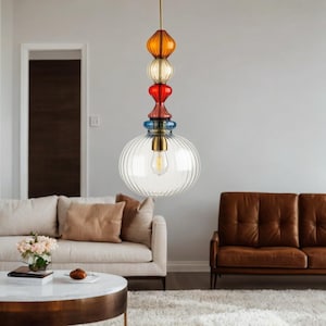 Blown Glass Pendant Lighting - Ceiling pendant fixture for kitchen island - Bedroom lighting - Dining hanging lamp - Modern pendant Light